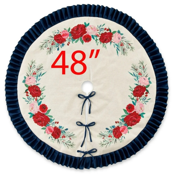 The Pioneer Woman Blue Ruffle & Red Roses Christmas Tree Skirt, 48" - Picture 4 of 6